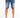 Men’s John Denim Shorts in blue washed distressed fabric with Carbon Jeans branded waistband on white background.